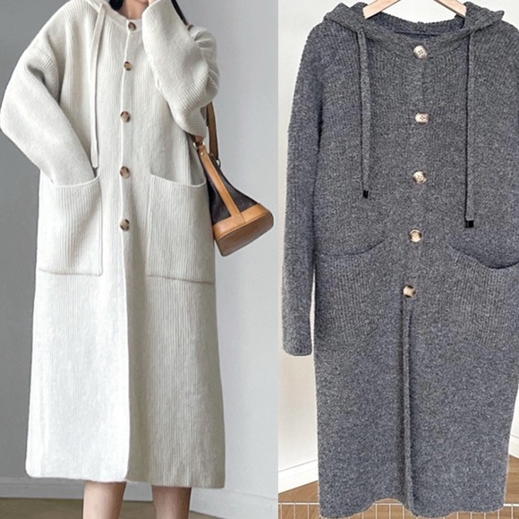 3490. 🛑AT COST! Grey Brushed hood button oversize Cardigan sweater fuzzy duster - Picture 2 of 6
